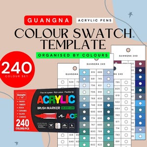 GuangNa 240-teilige Acrylfarbenmarker Farborganisierte Swatch-Vorlage | Druckbare Farbkarte | Sofortdownload | Digitales PDF