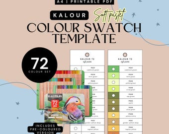 Kalour 72-Piece Soft Pastel Coloured Pencil Swatch Template | Printable Colour Chart (Digital PDF)