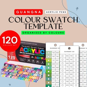 GuangNa 120-teilige Acrylfarbenmarker Farborganisierte Swatch-Vorlage | Druckbare Farbkarte | Sofortdownload | Digitales PDF