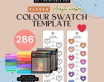 Flysea 22-piece Acrylic Markers Swatch (286 colours)  | Includes 13 sets | HEART | Colour-Organised | (Digital PDF)