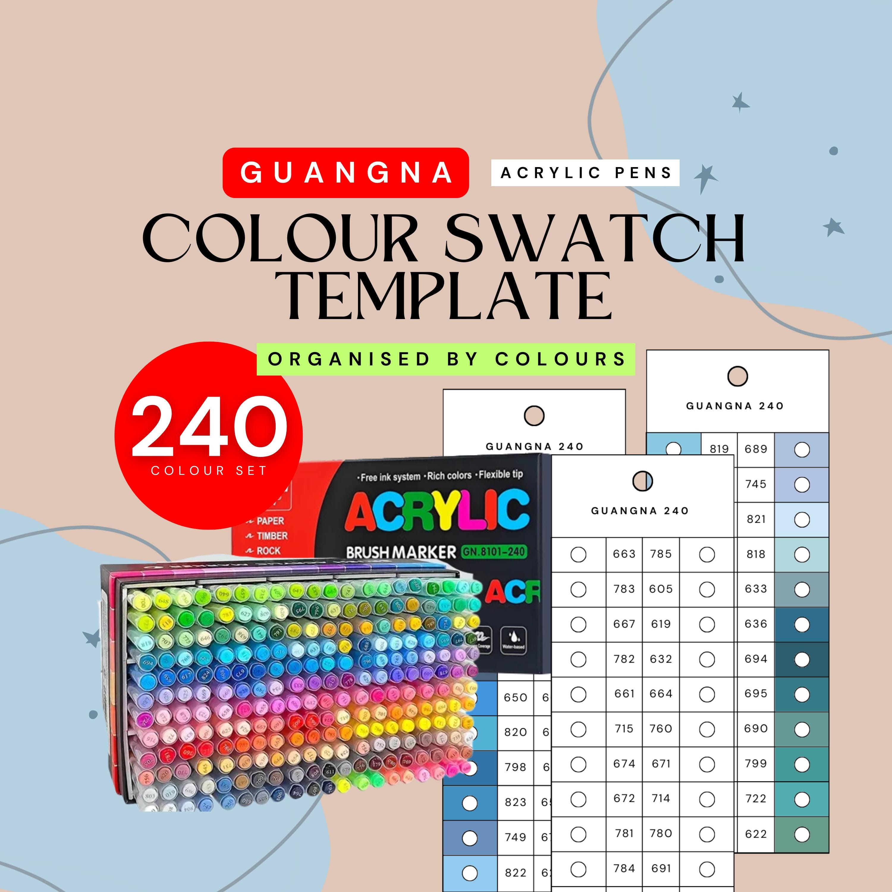 Guangna 240-piece Acrylic Paint Markers Colour-organised Swatch