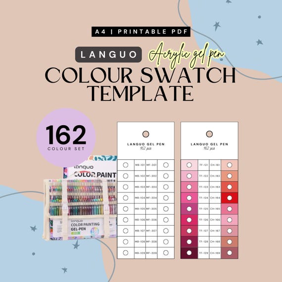 Languo 162 Acrylic Gel Pen Swatch Template | (Instant PDF Download)