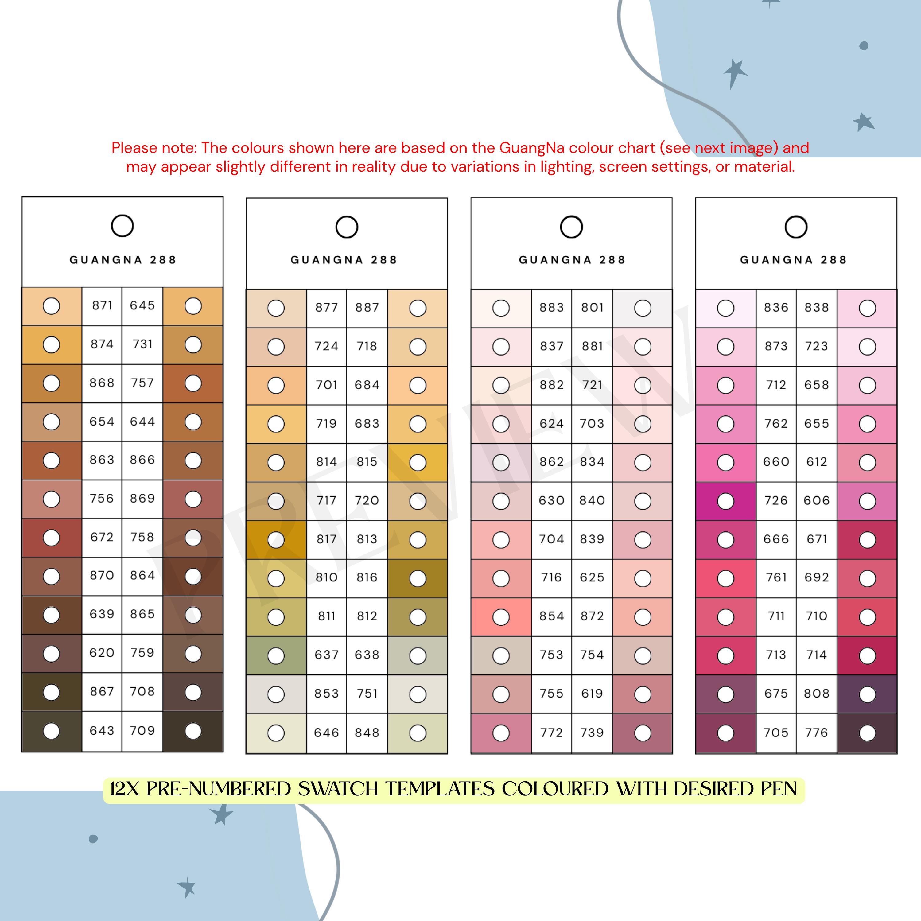 GuangNa 288ピース アクリルペイントマーカー カラー整理見本