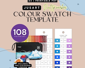 JusArt 108-piece Acrylic Marker Swatch Template | Colour-Organised Swatch Card (Digital PDF)