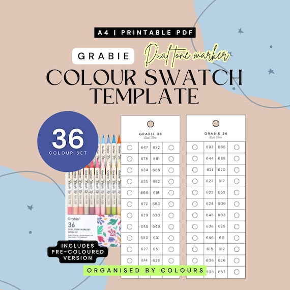 Grabie Dual Tone Brush Tip Acrylic Pen - 36piece Swatch Template
