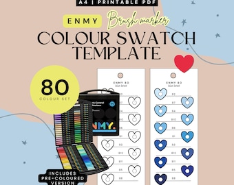 Enmy 80-pcs Acrylic Marker Swatch Template | Heart | Colour-Organised Swatch Card (Digital PDF)