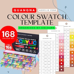 GuangNa 168-teilige Acrylfarbenmarker Farborganisierte Swatch-Vorlage | Druckbare Farbkarte | Sofortdownload | Digitales PDF