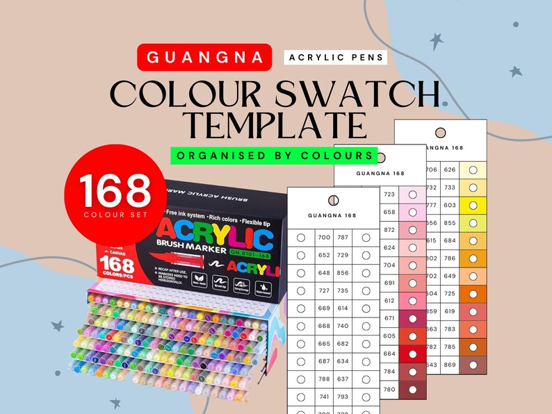 Guangna 168-piece Acrylic Paint Markers Colour-organised Swatch ...