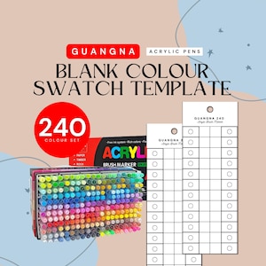 Plantilla de muestra de color en blanco para los marcadores acrílicos GuangNa de 240 piezas / Tabla de colores imprimible / Descarga instantánea / PDF digital