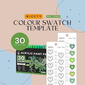 Schönes 30-teiliges Set Grüntöne Swatch Template | Sofortdownload | PDF und PNG | Malmuster Vorlage