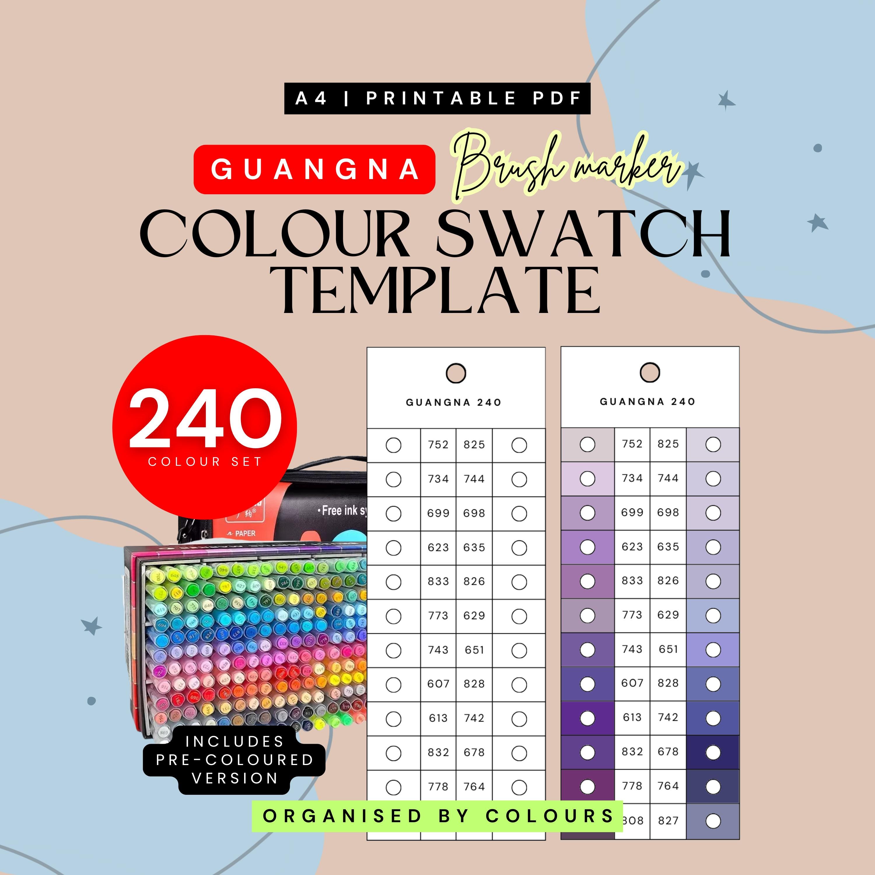 GuangNa 240 アクリルマーカー見本テンプレート | 色分け済みPDF