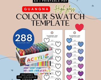 GuangNa 288 Acrylic Marker Swatch Template | Heart | High Gloss Colour Chart (Digital PDF)