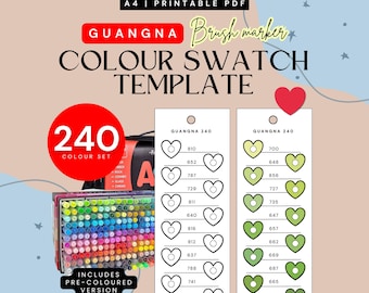 GuangNa 240 Acrylic Marker Colour Swatch Template | Color-Organised | Printable Chart (Digital PDF)
