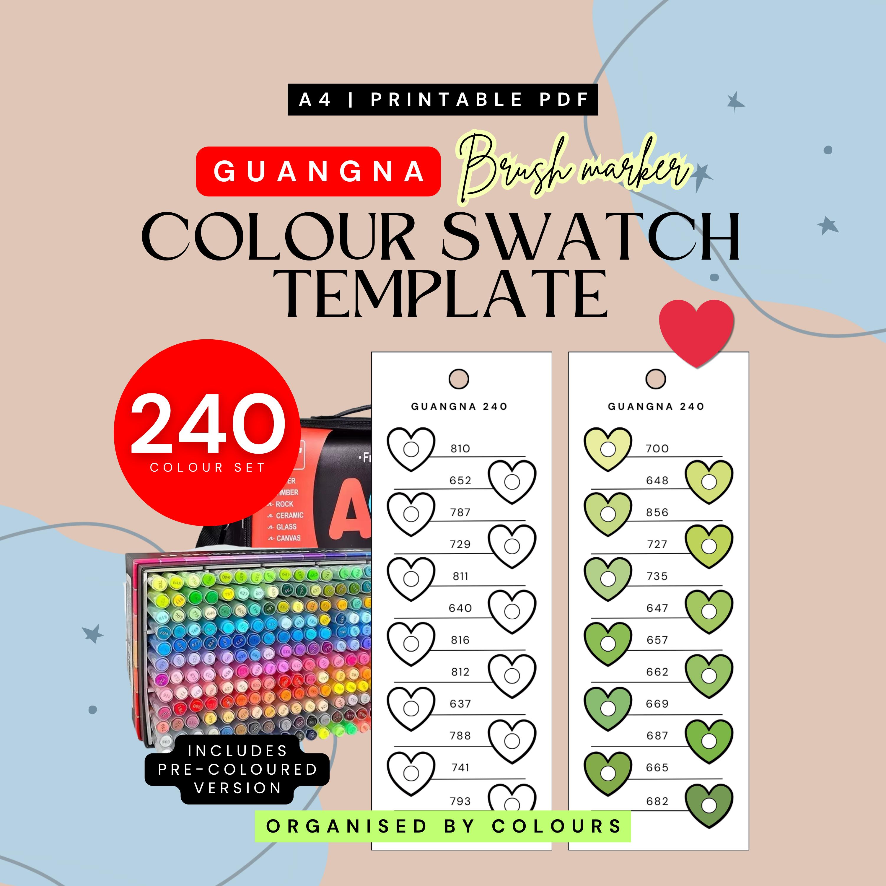 Guangna 240 Acrylic Marker Colour Swatch Template | Color