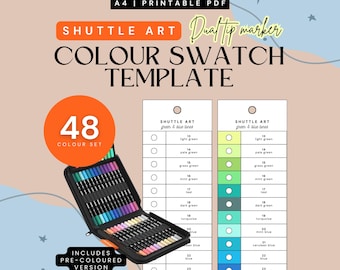 Shuttle Art 48-piece Dual Tip Acrylic Paint Markers Colour-Organised Swatch Template | Instant Download | Digital PDF