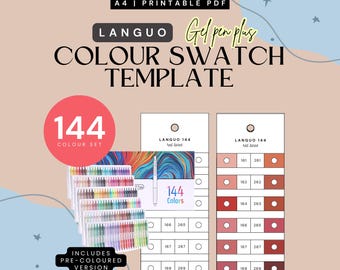 Languo 144 Colors Gel Pen PLUS Swatch Template | Acrylic Color Chart (Instant PDF Download)
