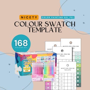 Schöne Farbmalerei Gelstift 168 Stück Swatch Template | Nummeriert & Blank | Sofortiger Download PDF | Druckbare Farbkarte | Sofort Download