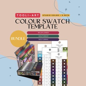 Plantilla de muestra para la serie de colores Tooli-Art STUDIO (3 juegos) RECTANGULAR / Descarga instantánea en PDF / Plantilla de muestra de color