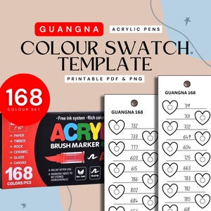 GuangNa 168-teilige Acrylfarben-Marker-Farbmuster-Vorlage | Druckbare Farbkarte | Sofortdownload | Digitales PDF