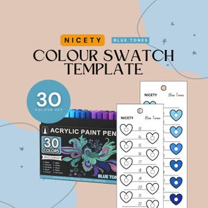Schönes 30-teiliges Set Blautöne Swatch Template | Sofortdownload | PDF und PNG | Malmuster Vorlage