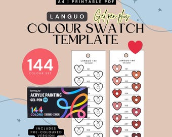 Languo 144 Acrylic Gel Pen Plus Swatch Template | Heart (Instant PDF Download)