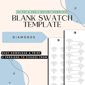 Plantilla digital de muestra de color en blanco: carta de colores imprimible de diamantes / Carta de descarga instantánea en PDF para pinturas, rotuladores y acuarelas