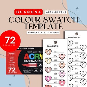 GuangNa 72-teilige Acrylfarben-Marker-Farbmuster-Vorlage | Druckbare Vorlage | Sofortdownload | Digitales PDF | Farbkarte