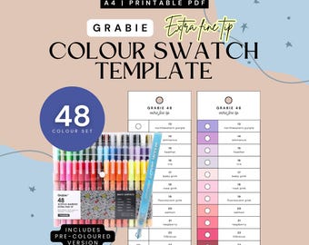 Grabie 48-piece Acrylic Extra Fine Marker Colour Swatch Template |  (PDF & PNG)