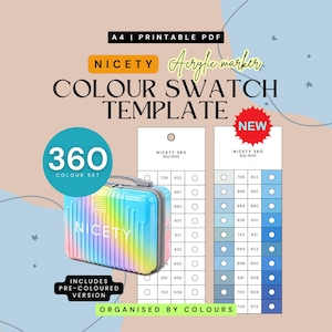 Nicety 360-piece Acrylic Paint Markers Swatch Template | Printable Colour Chart | Instant Download | Digital PDF