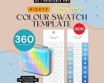 Nicety 360-piece Acrylic Paint Markers Swatch Template | Printable Colour Chart | Instant Download | Digital PDF