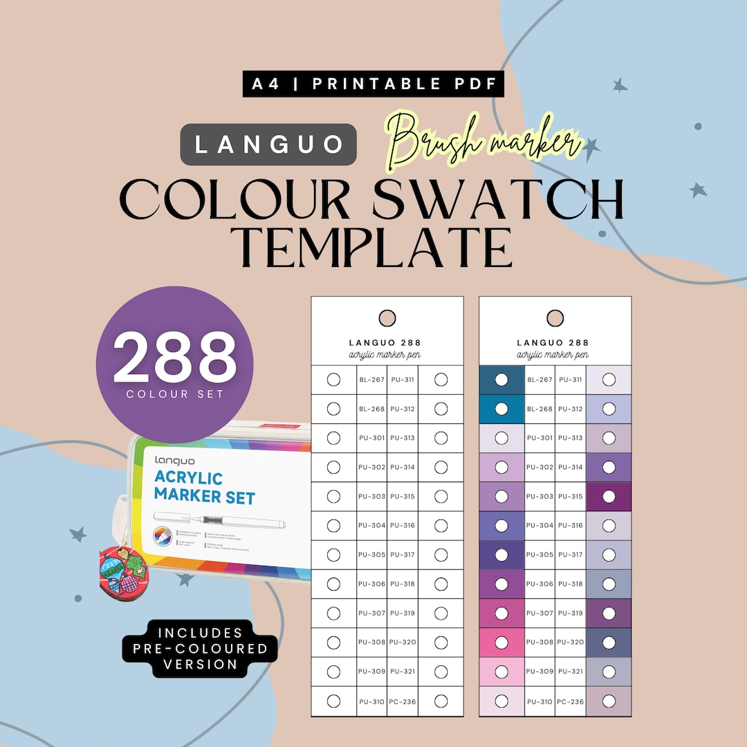 Languo 288-piece Acrylic Paint Markers Colour-organised Swatch
