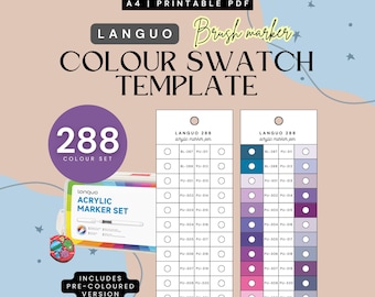 Languo 288-piece Acrylic Paint Markers Colour-Organised Swatch Template | Printable Colour Chart | Instant Download | Digital PDF