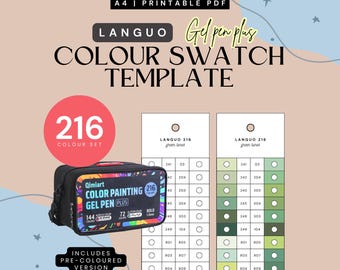 Languo X Qimiart 216 Gel Pen Swatch Template | 144 + 72 (glitter
