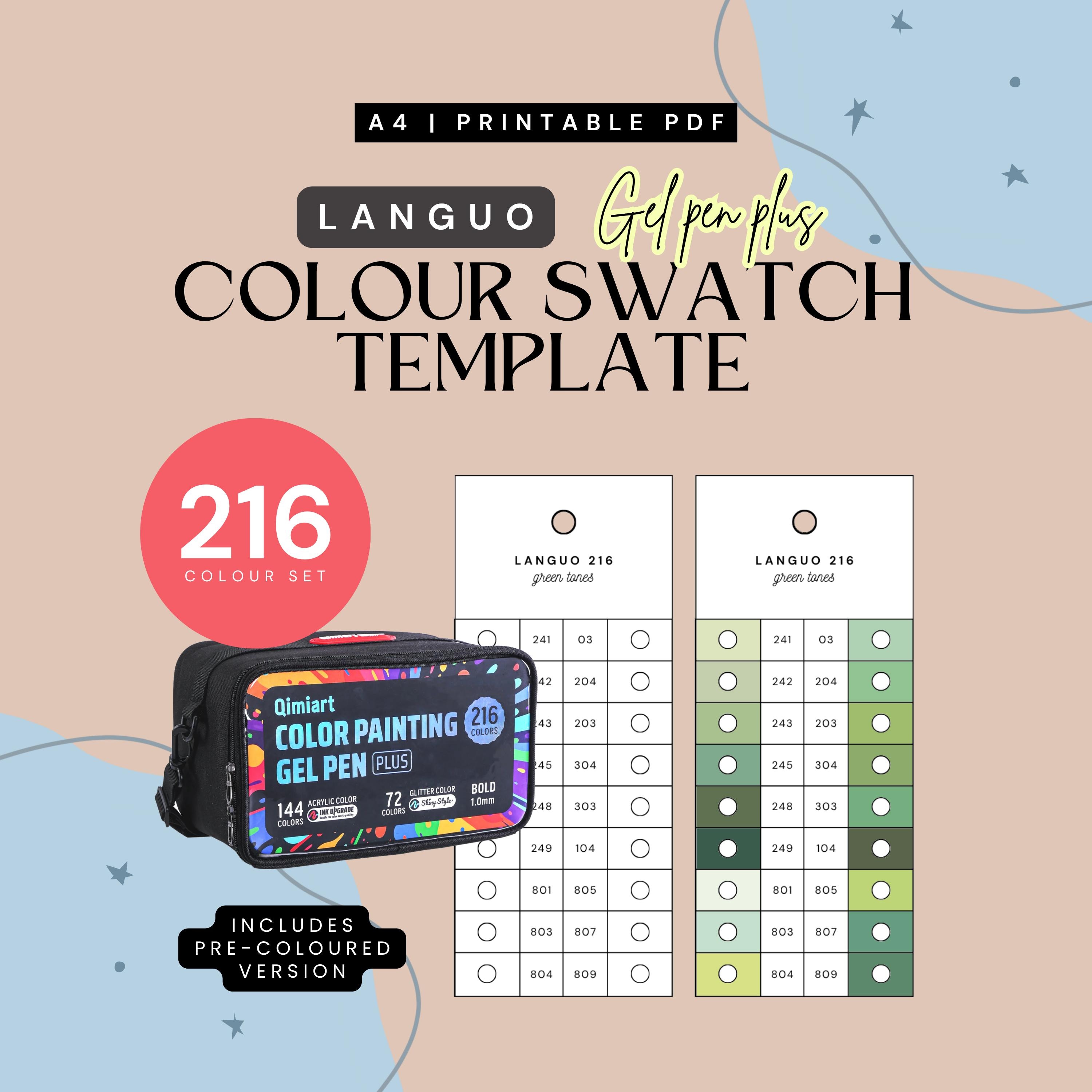Languo X Qimiart 216 Gel Pen Swatch Template | 144 + 72 (glitter
