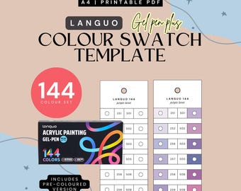Languo 144 Colors Gel Pen PLUS Swatch Template | Acrylic Color Chart (Instant PDF Download)