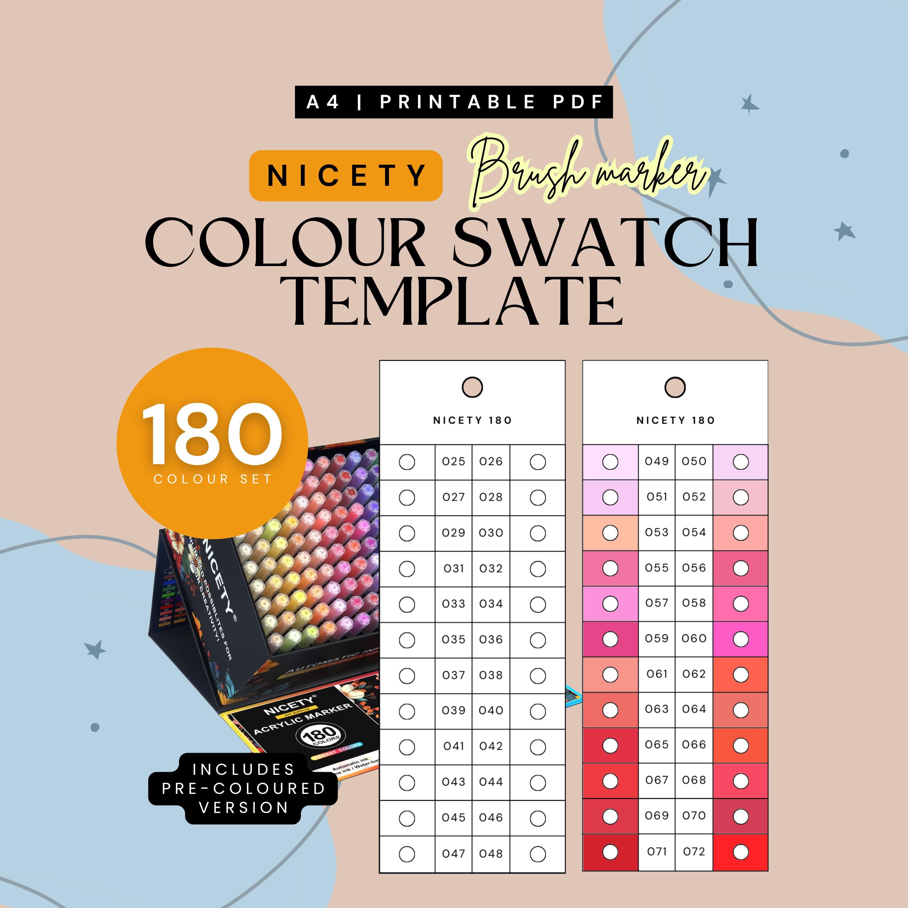 Nicety 180-piece Acrylic Paint Markers Colour-organised Swatch