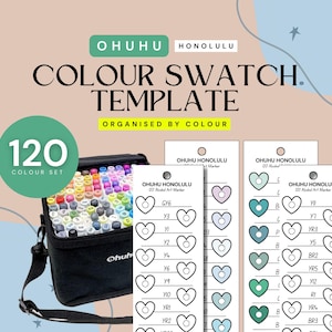 Ohuhu Honolulu 120 Piece Alcohol Art Marker | Colour-Organised Swatch Template | Printable Template | Instant Download | Digital PDF