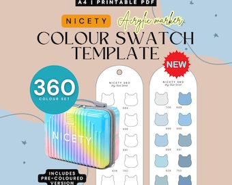 Nicety 360 Acrylic Marker Swatch Template | Cat Shaped Swatches (Digital PDF)