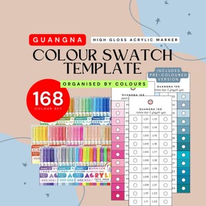 GuangNa 168-piece High Gloss Acrylic Markers Swatch Template | Printable Colour Chart | Instant Download | Digital PDF