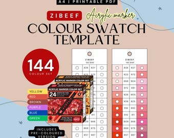 Zibeef 144-piece (6 colour sets)  Acrylic Markers Swatch | Colour-Organised | (Digital PDF)