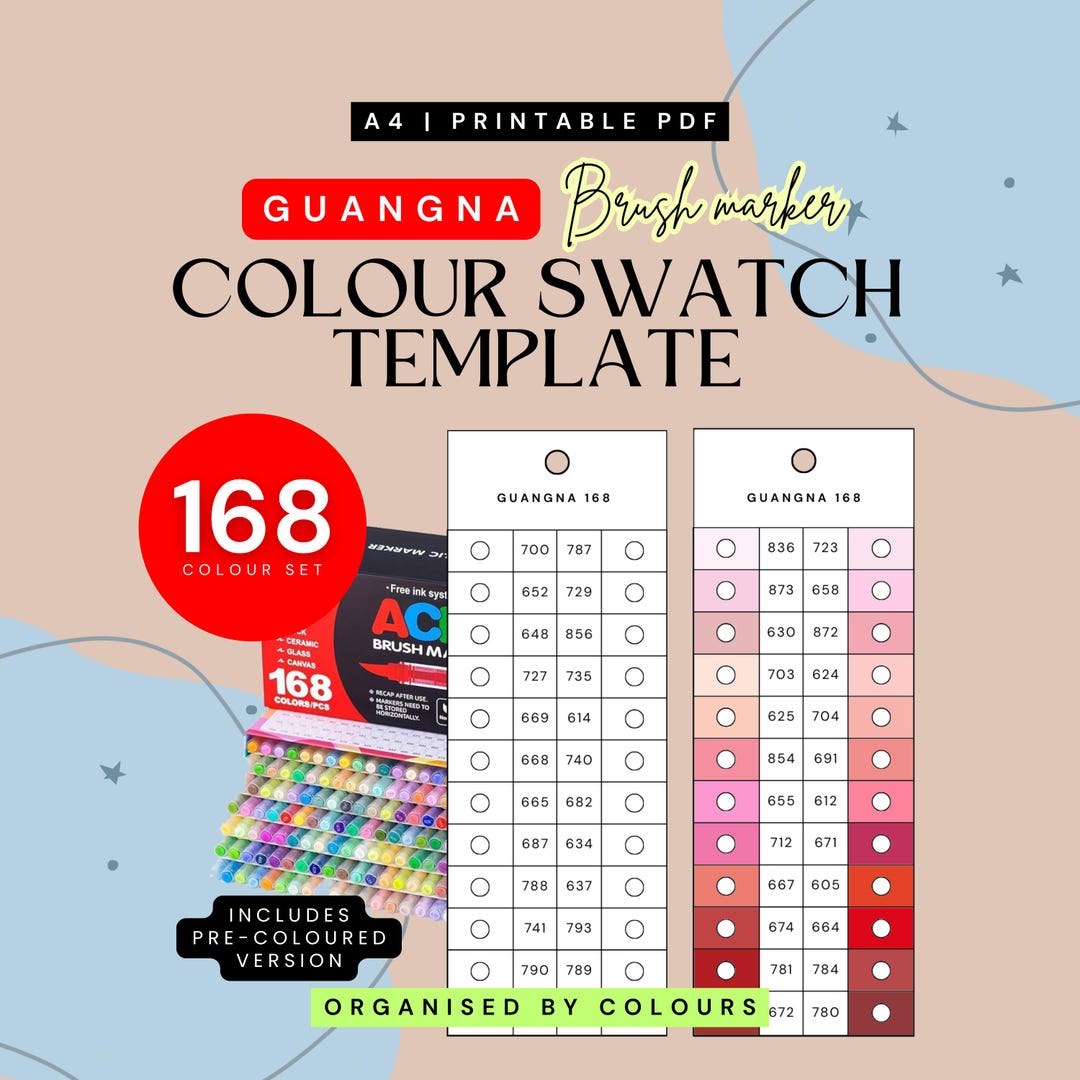 Guangna 168 Acrylic Paint Marker Swatch Template | Organized Color ...