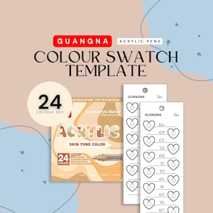 GuangNa Skin tones 24-piece Acrylic Paint Markers Colour Swatch Template | Printable Colour Chart | Instant Download | Digital PDF