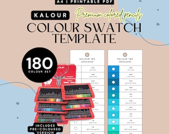 Kalour 180-Piece Premium Coloured Pencil Swatch Template | Printable Colour Chart (Digital PDF)