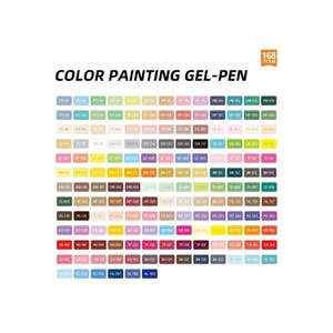 May include: A set of 168 colour painting gel pens, each labelled with a unique code. The pens are arranged in a grid, displaying a wide range of colours, from pastels to vibrant hues. The text "COLOR PAINTING GEL-PEN" is displayed at the top.