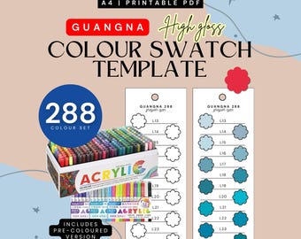 GuangNa 288 Acrylic Marker Swatch Template | Flower | High Gloss Colour Chart (Digital PDF)