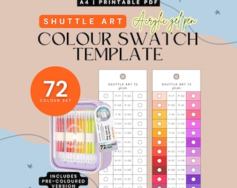 Shuttle Art 72-Piece Acrylic Gel Pen Colour Swatch Template (Digital PDF)