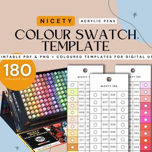 Schöne 180-teilige Acrylfarbmarker-farborganisierte Swatch-Vorlage | Druckbare Farbkarte | Sofortdownload | Digitales PDF