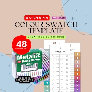 GuangNa 48 Metallic Brush Marker Swatch Template | Swatch  Chart (Digital PDF A4 Download) | Instant Download