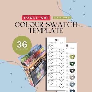Staalsjabloon voor Tooli-Art 36-delige set AARDE-tinten | Direct downloaden | Pdf en png | Sjabloon kleurstaal