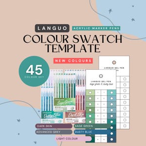 Languo Color Painting Gel Pen 45 pcs Swatch Template NEW COLOURS | Instant PDF Download | Printable Colour Chart | Instant Download